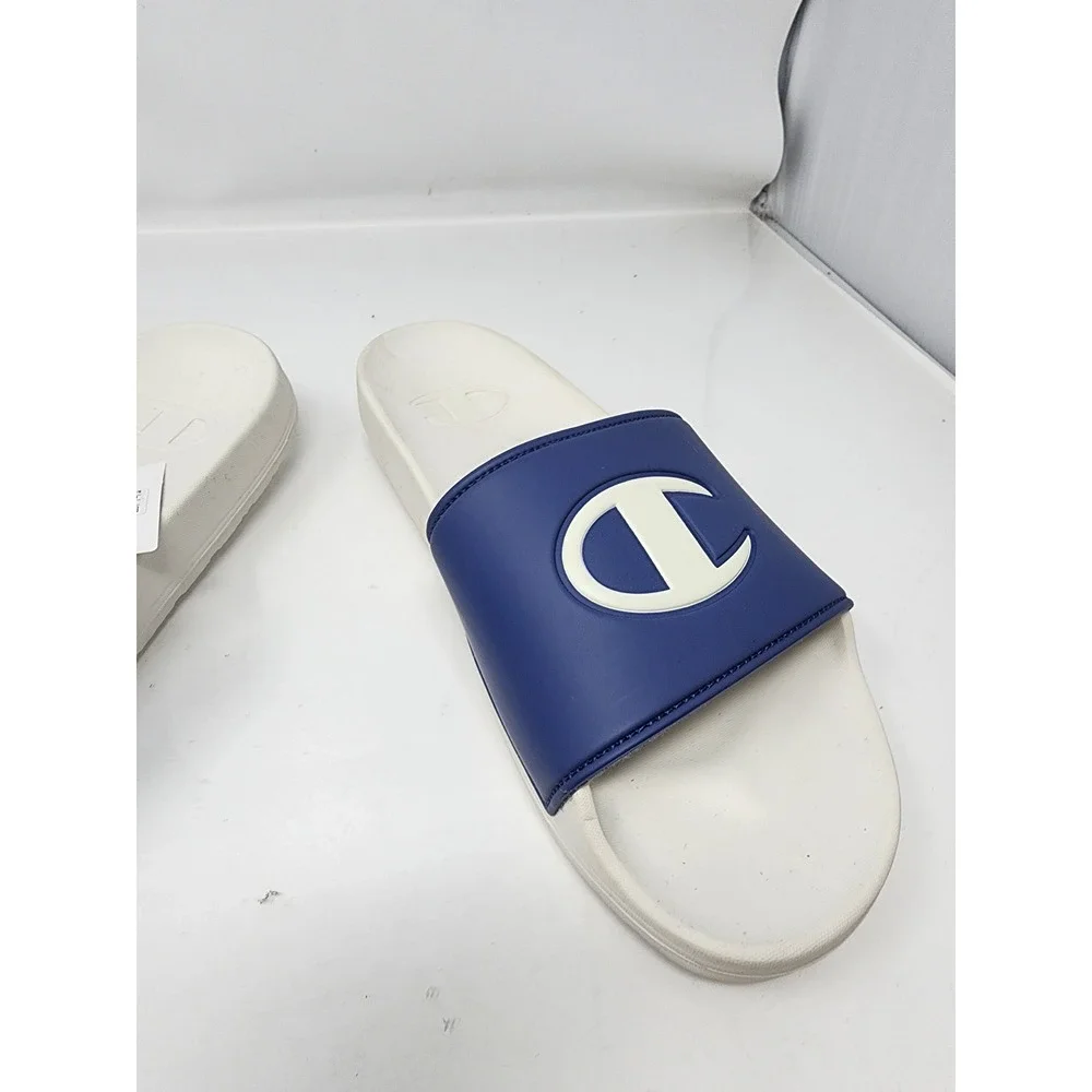 Champion Mens Slide Sandals Blue Faux Leather Athletic Size 10